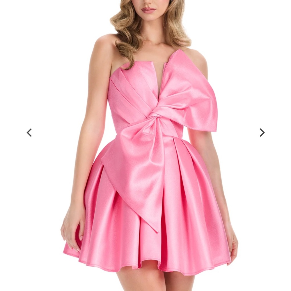 Strapless Pink Mini Dress with Oversized Bow